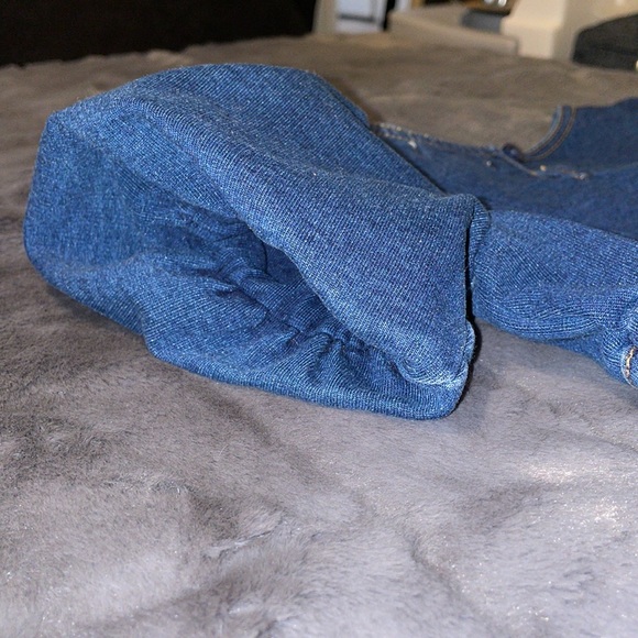 24 m Habitual from Nordstrom Stretch Denim Dress Poof Sleeve Flare Bottom - Picture 6 of 8